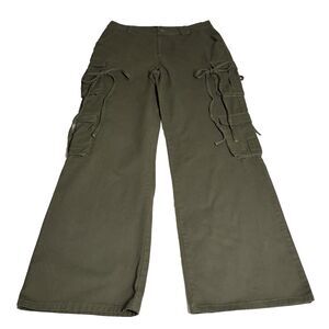 Fashion Nova Olive Green Wide Leg Side Tie Multi Pocket Cargo Pants 1X Y2K  Alt